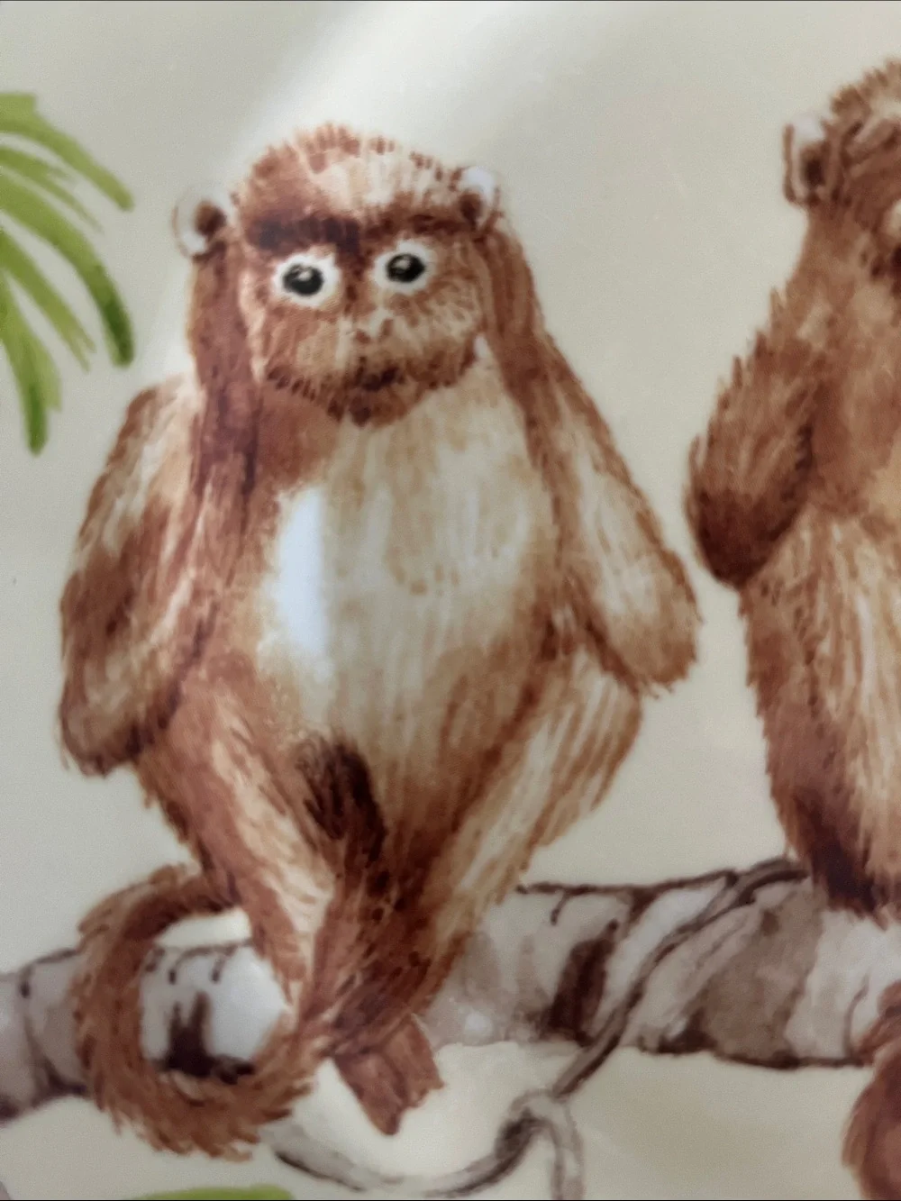 American Atelier Three monkeys porcelain salad plates hear see speak no evil 8”